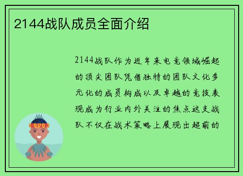 2144战队成员全面介绍